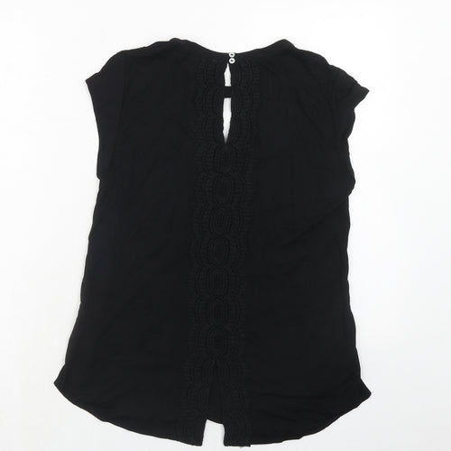 Daniel Rainn Womens Black Viscose Basic Blouse Size S Boat Neck - Crocheted Lace Detail