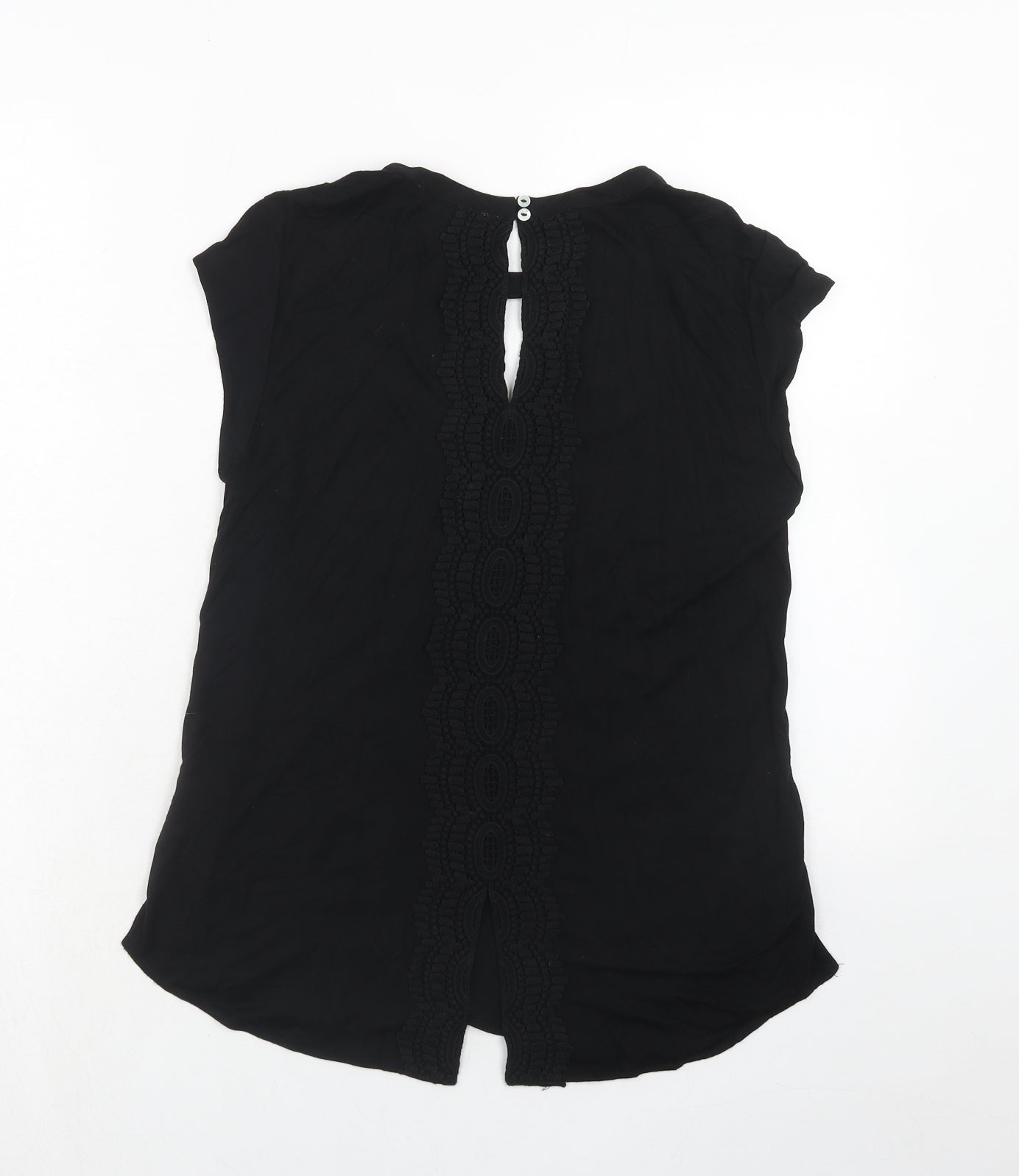 Daniel Rainn Womens Black Viscose Basic Blouse Size S Boat Neck - Crocheted Lace Detail