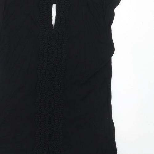 Daniel Rainn Womens Black Viscose Basic Blouse Size S Boat Neck - Crocheted Lace Detail