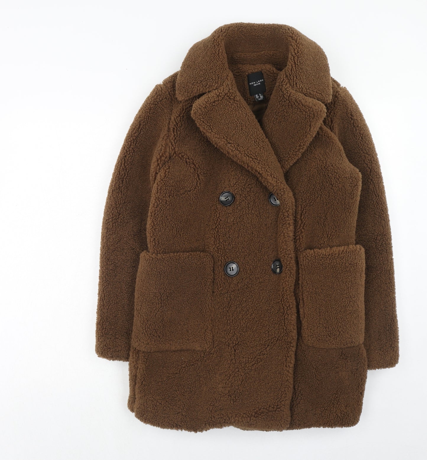 New Look Womens Brown Jacket Size 6 Button - Teddy Bear Style