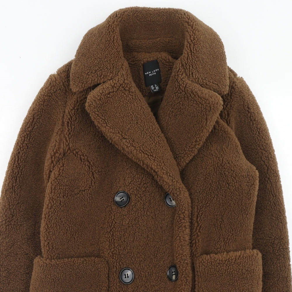 New Look Womens Brown Jacket Size 6 Button - Teddy Bear Style