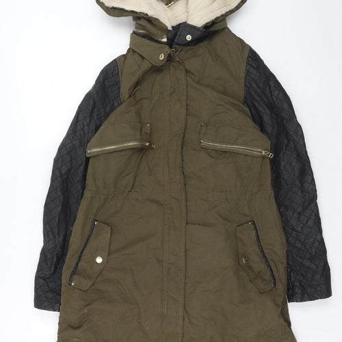 Zara Womens Green Parka Coat Size XS Zip