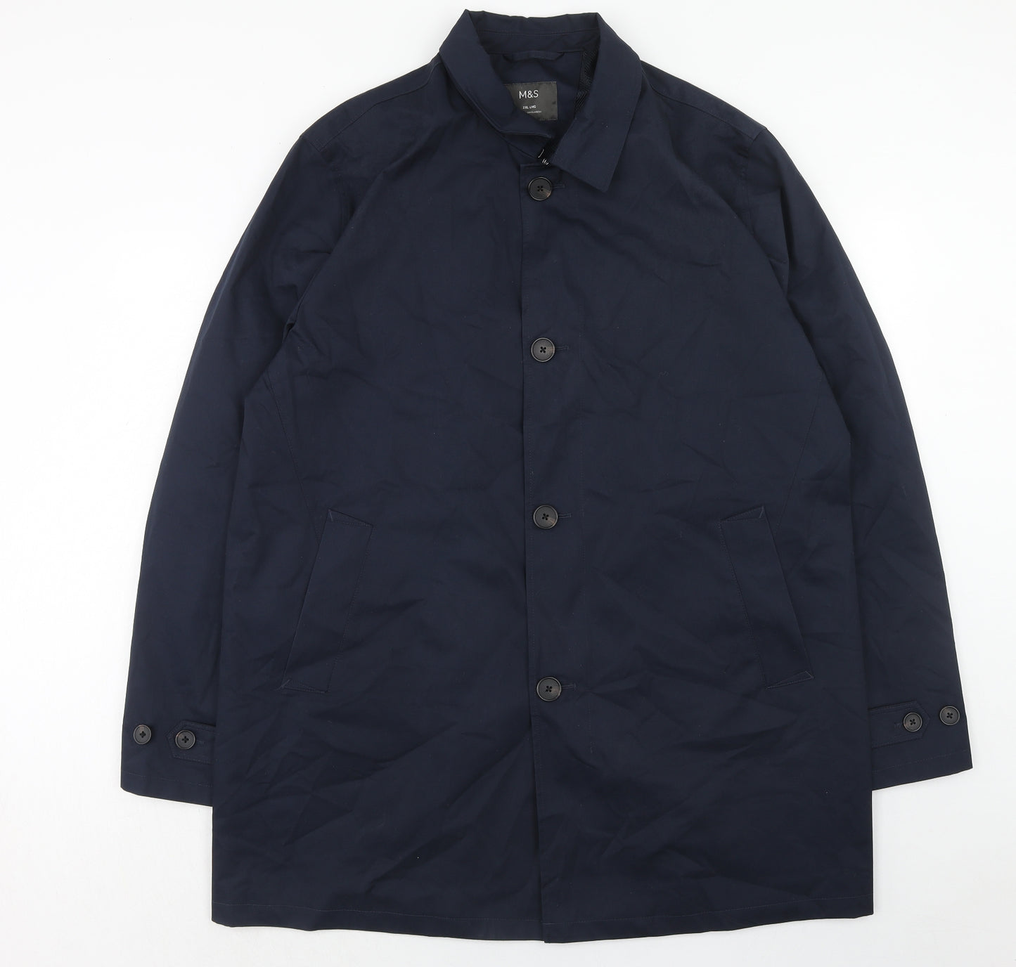Marks and Spencer Mens Blue Overcoat Coat Size 2XL Button