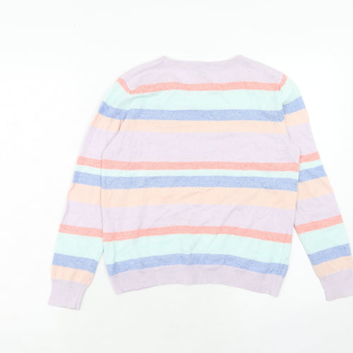 Laura Ashley Womens Multicoloured Round Neck Striped Cotton Pullover Jumper Size 10