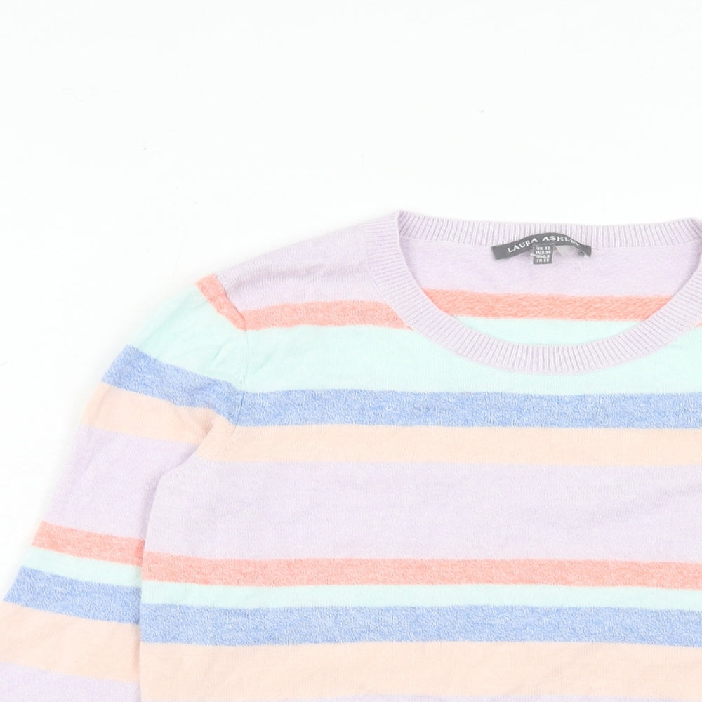 Laura Ashley Womens Multicoloured Round Neck Striped Cotton Pullover Jumper Size 10