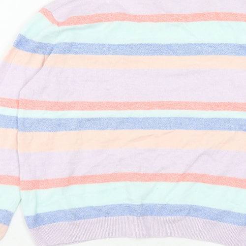 Laura Ashley Womens Multicoloured Round Neck Striped Cotton Pullover Jumper Size 10