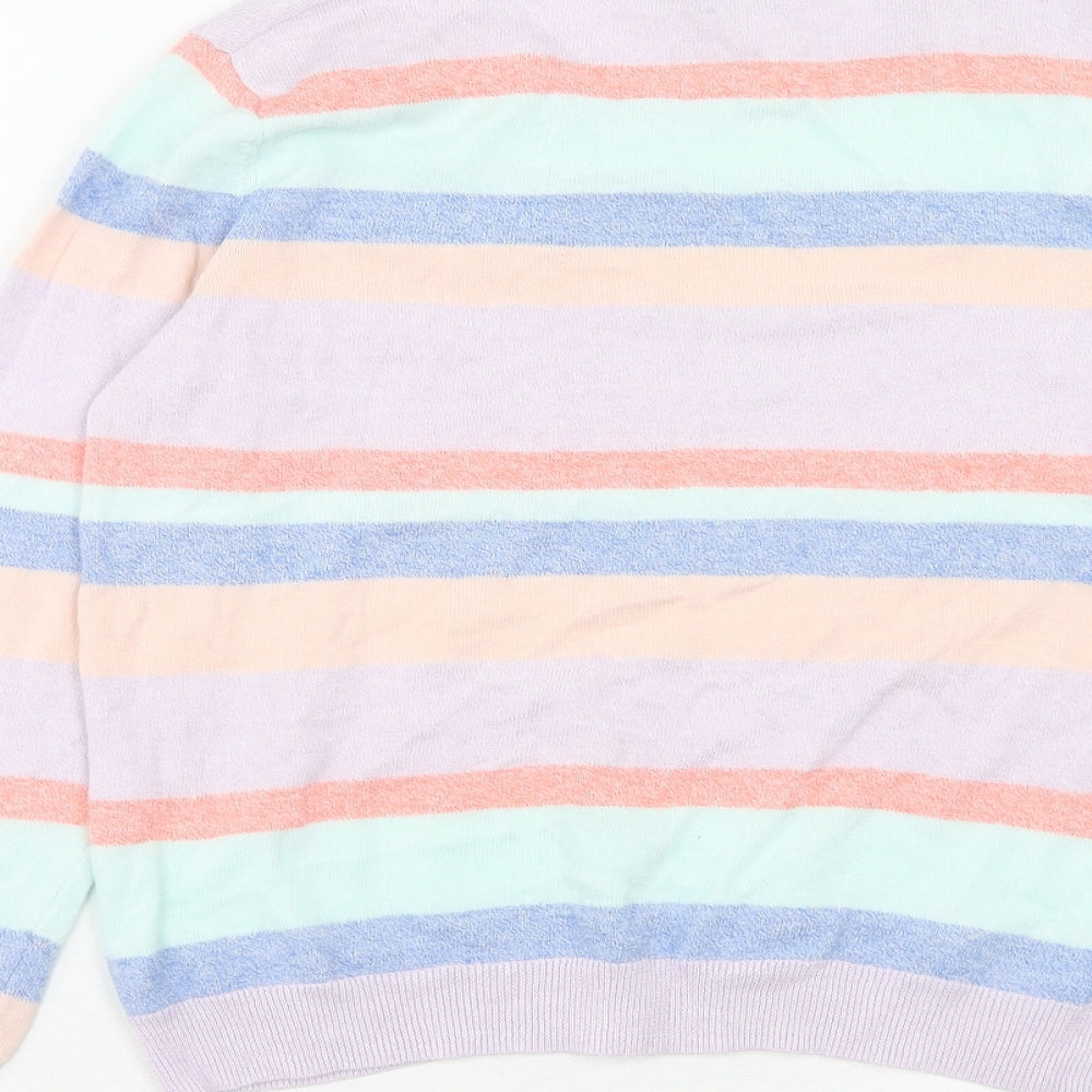 Laura Ashley Womens Multicoloured Round Neck Striped Cotton Pullover Jumper Size 10