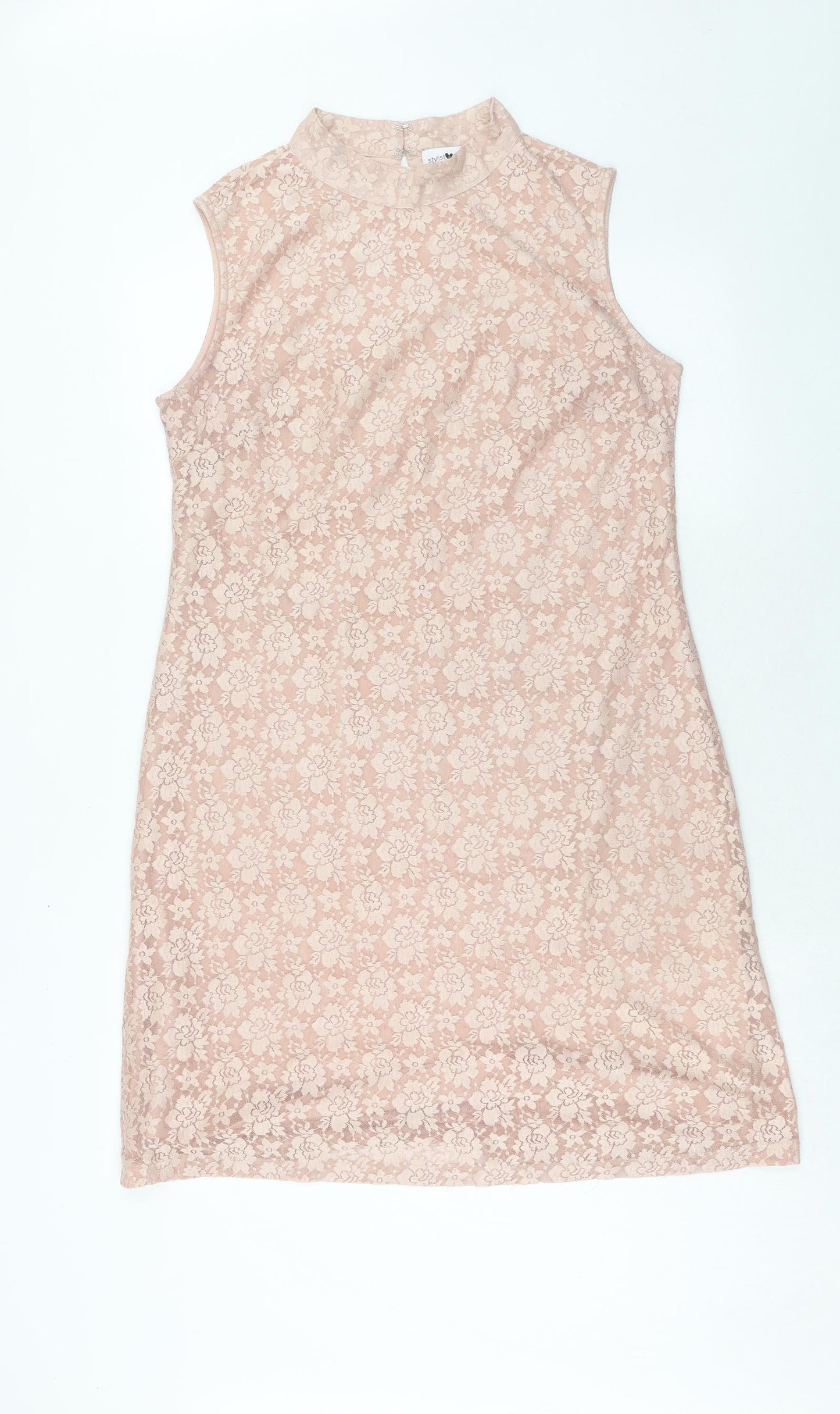 Stylist pick Womens Pink Floral Polyester A-Line Size 16 Round Neck Hook & Eye