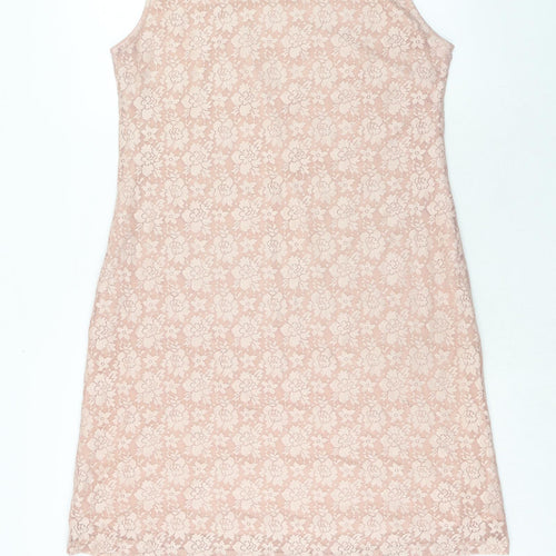 Stylist pick Womens Pink Floral Polyester A-Line Size 16 Round Neck Hook & Eye