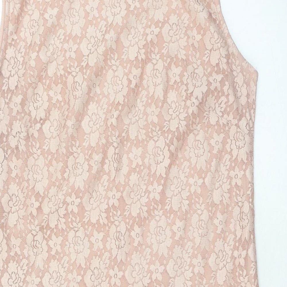 Stylist pick Womens Pink Floral Polyester A-Line Size 16 Round Neck Hook & Eye