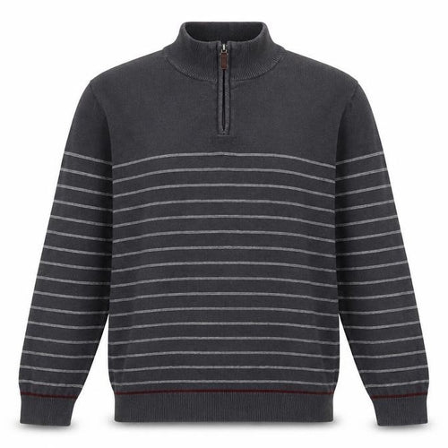 Kensington Mens Grey High Neck Striped Cotton Pullover Jumper Size L Long Sleeve