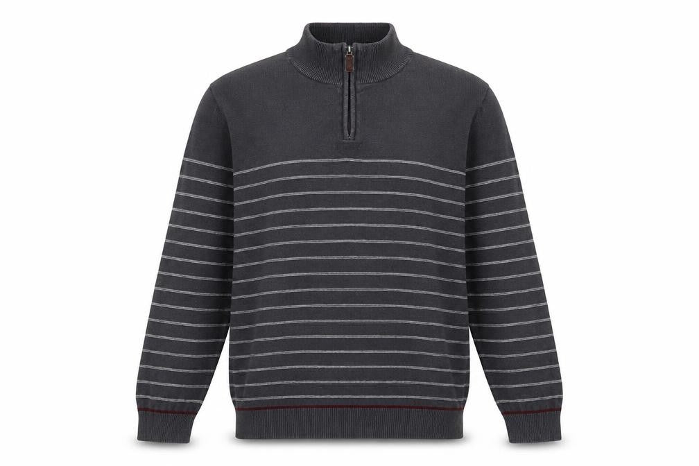 Kensington Mens Grey High Neck Striped Cotton Pullover Jumper Size L Long Sleeve