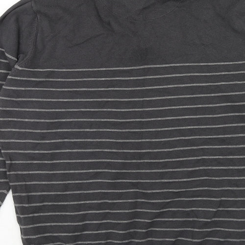 Kensington Mens Grey High Neck Striped Cotton Pullover Jumper Size L Long Sleeve