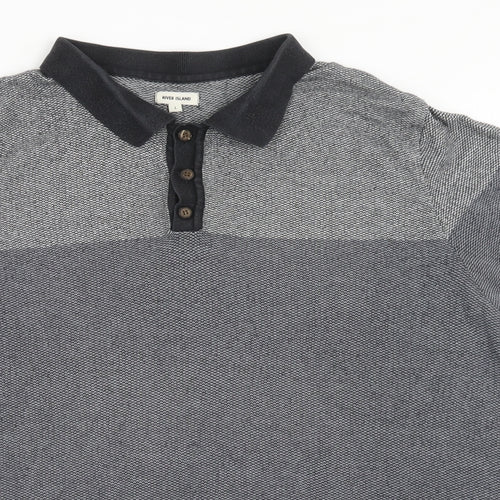 River Island Mens Blue Geometric Acrylic Polo Size L Collared Button