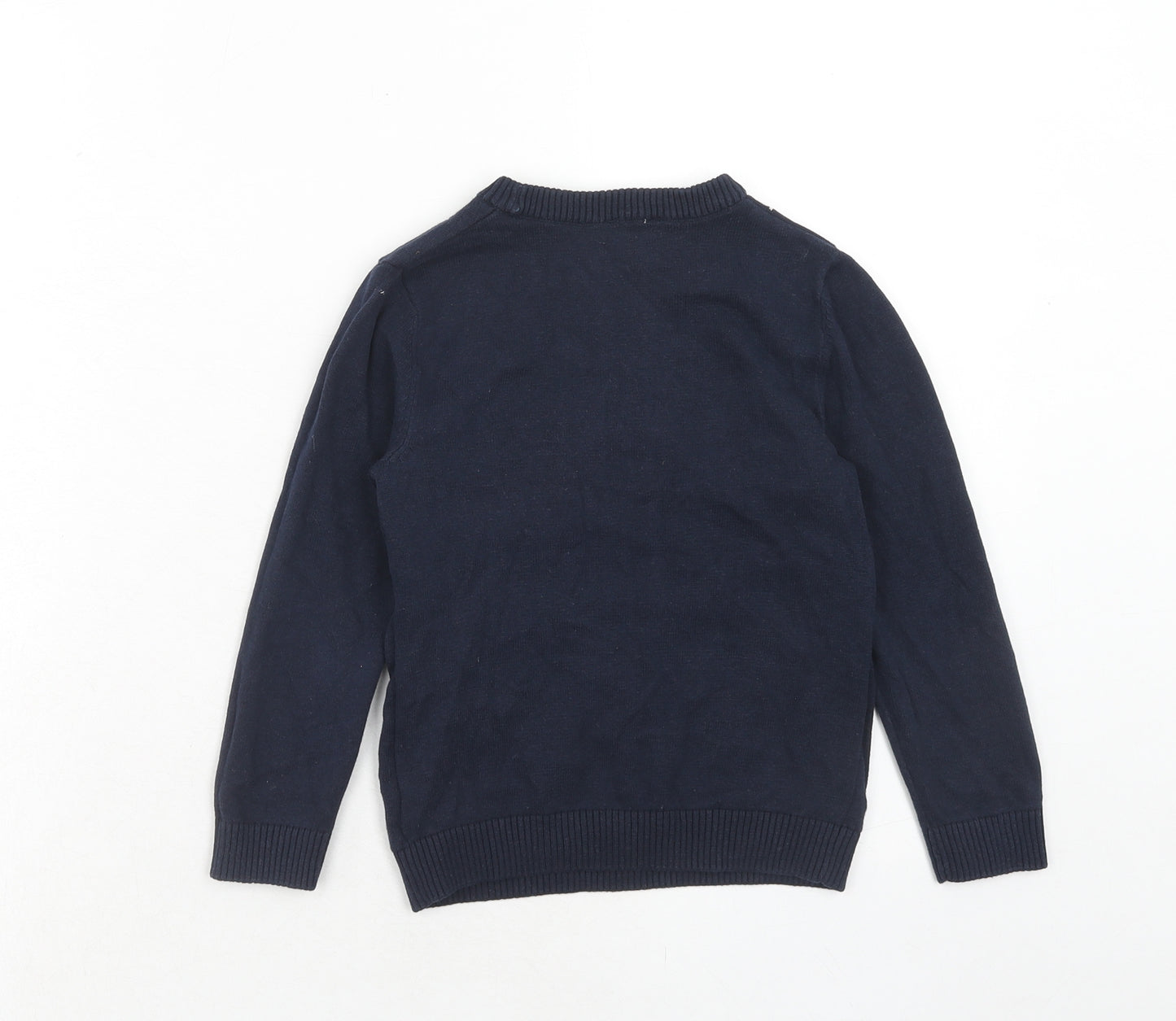 M&Co Boys Blue Round Neck Cotton Pullover Jumper Size 5-6 Years Pullover - Santa Claus Rocket Christmas