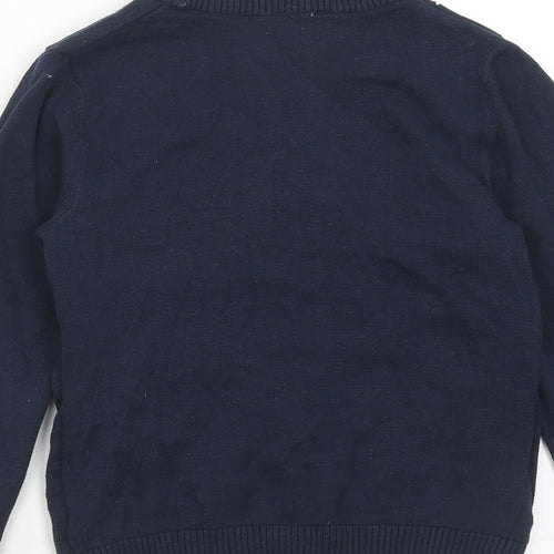 M&Co Boys Blue Round Neck Cotton Pullover Jumper Size 5-6 Years Pullover - Santa Claus Rocket Christmas