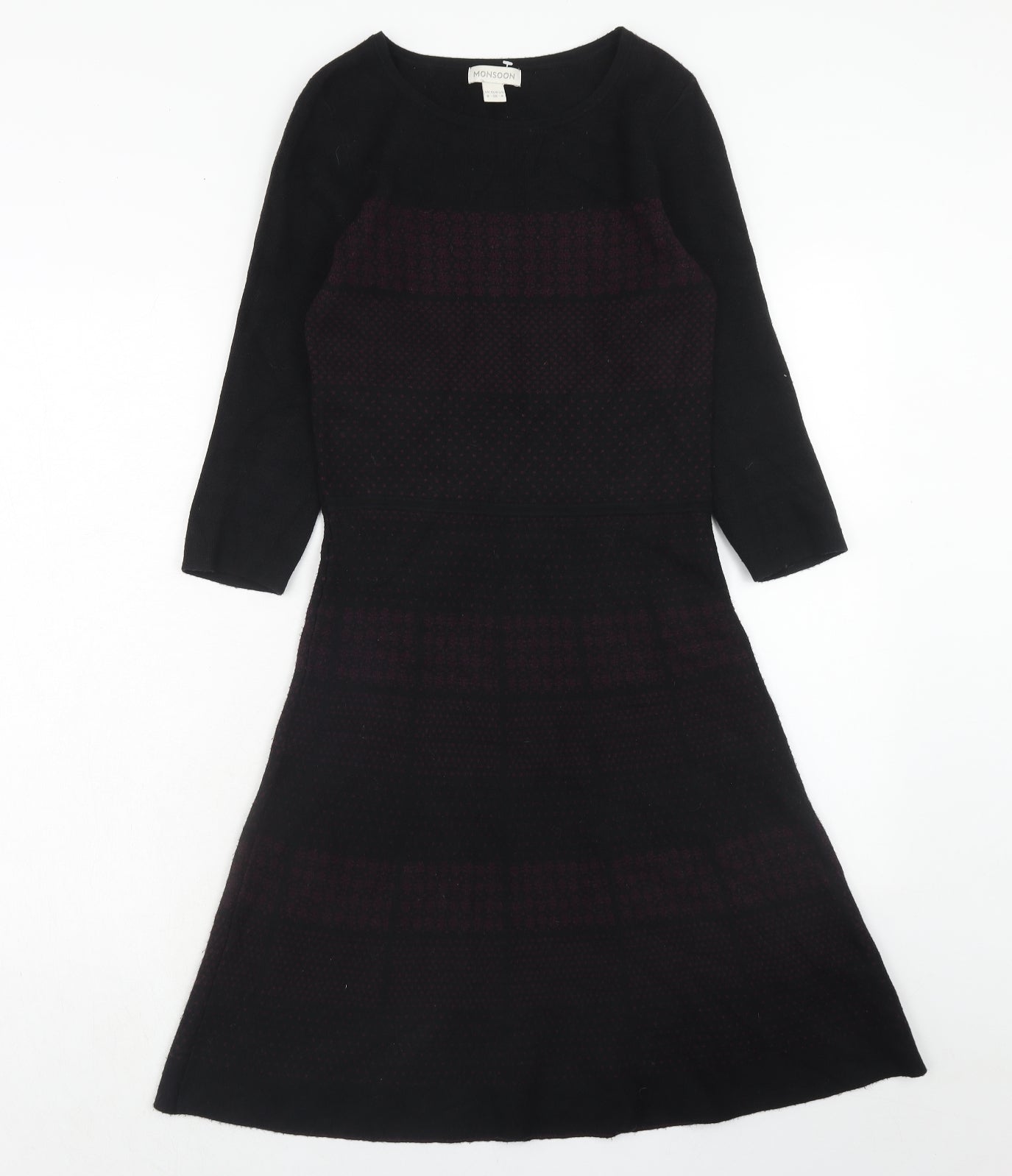 Monsoon Womens Black Geometric Polyester Jumper Dress Size 8 Round Neck Pullover