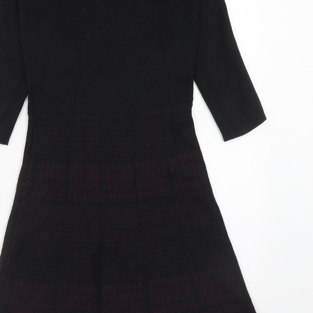 Monsoon Womens Black Geometric Polyester Jumper Dress Size 8 Round Neck Pullover