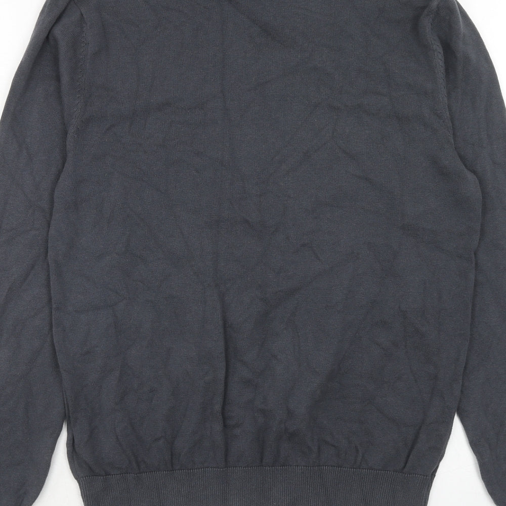 Marks and Spencer Mens Grey Round Neck Cotton Pullover Jumper Size S Long Sleeve - Bear