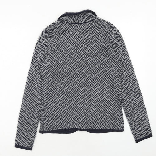 Ellen Tracy Womens Blue Collared Geometric Acrylic Cardigan Jumper Size S