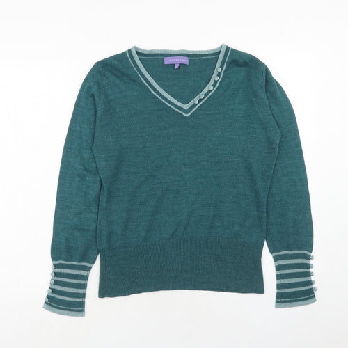 Autonomy Womens Blue V-Neck Acrylic Pullover Jumper Size 10