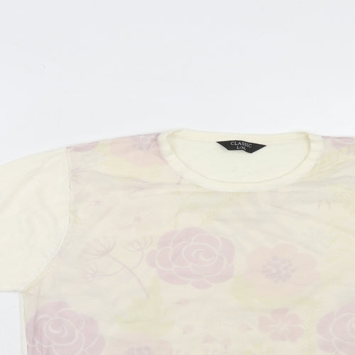 Classic Womens Ivory Round Neck Floral Acrylic Pullover Jumper Size L - Size L-XL