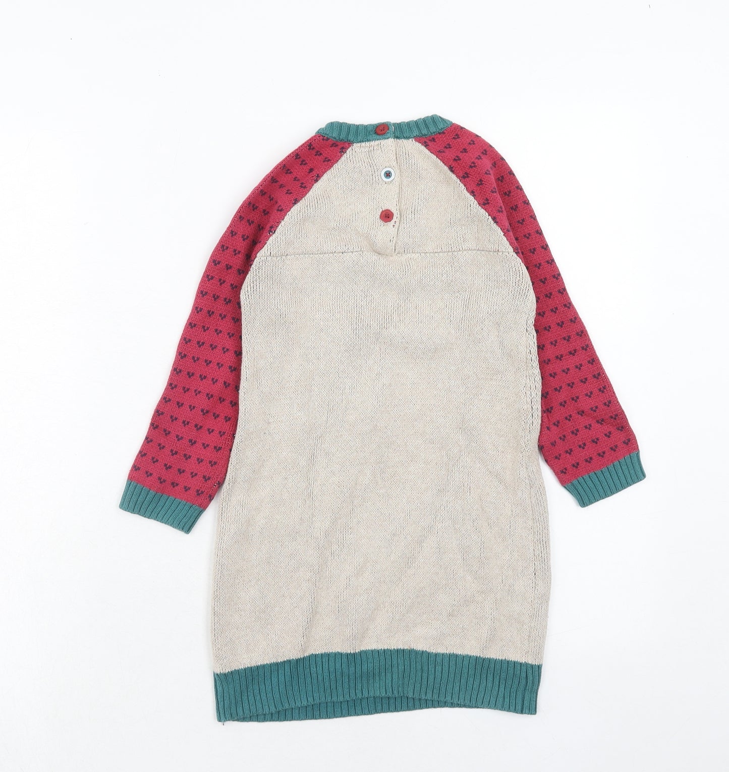 mamas & papas Girls Multicoloured Geometric Cotton Jumper Dress Size 4-5 Years Round Neck Button - Polar Bear