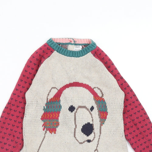 mamas & papas Girls Multicoloured Geometric Cotton Jumper Dress Size 4-5 Years Round Neck Button - Polar Bear