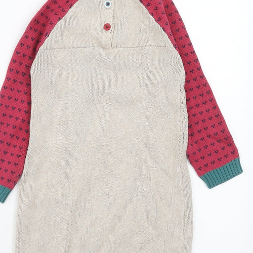 mamas & papas Girls Multicoloured Geometric Cotton Jumper Dress Size 4-5 Years Round Neck Button - Polar Bear