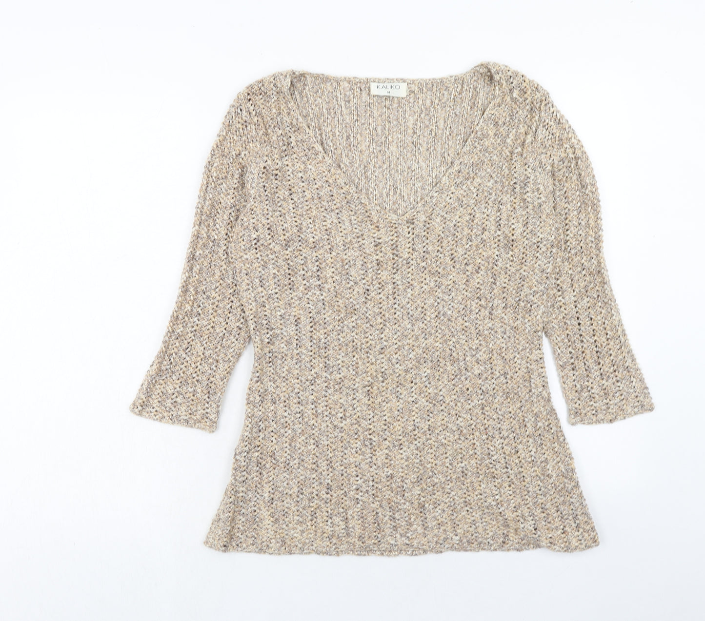 Kaliko Womens Brown V-Neck Acrylic Pullover Jumper Size 14