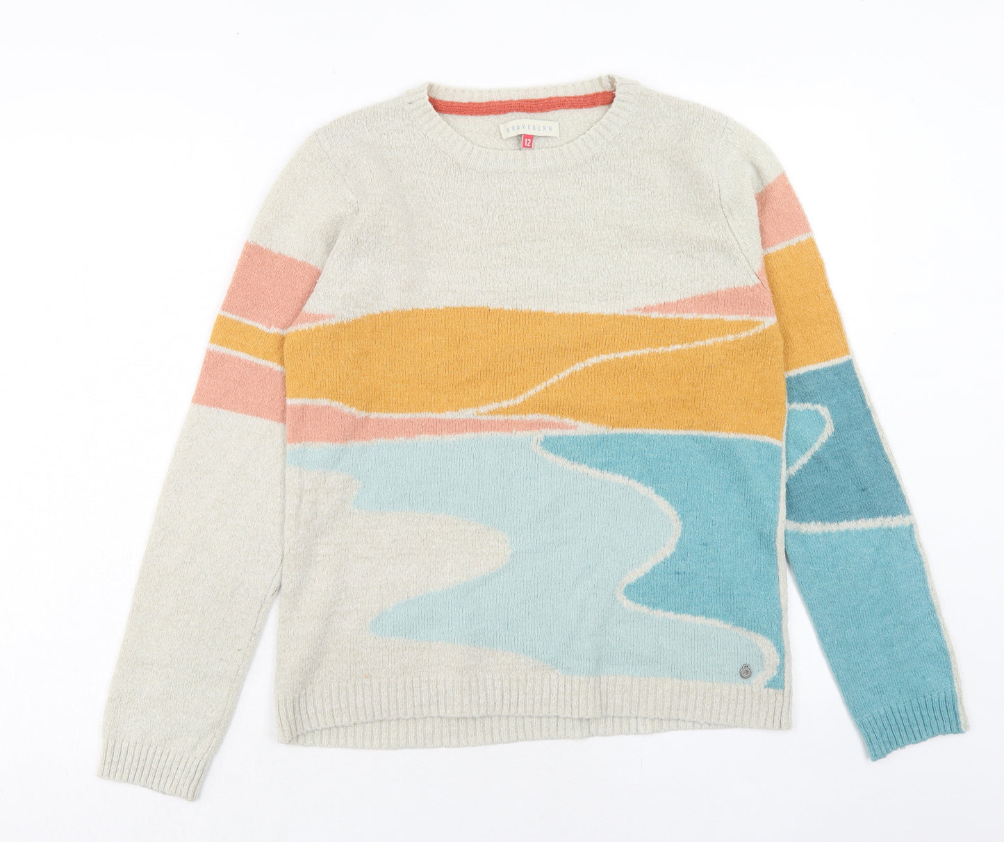 Brakeburn Womens Multicoloured Round Neck Geometric Polyester Pullover Jumper Size 12
