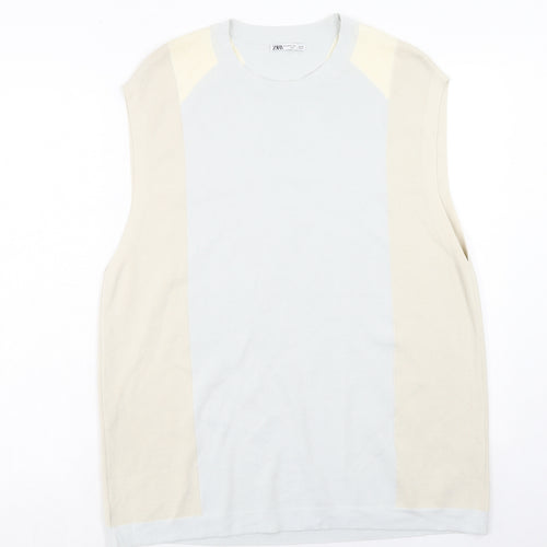 Zara Womens Beige Colourblock Viscose A-Line Size S Round Neck Pullover