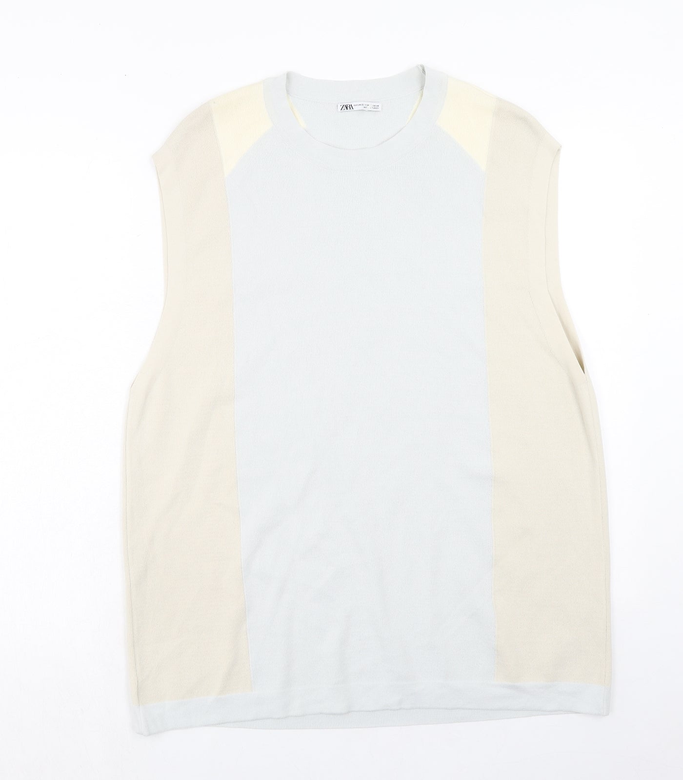 Zara Womens Beige Colourblock Viscose A-Line Size S Round Neck Pullover