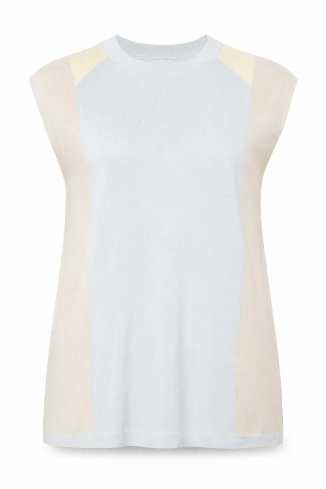 Front view of Zara women’s beige colourblock viscose a-line, size S, round neck pullover