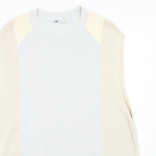 Zara Womens Beige Colourblock Viscose A-Line Size S Round Neck Pullover