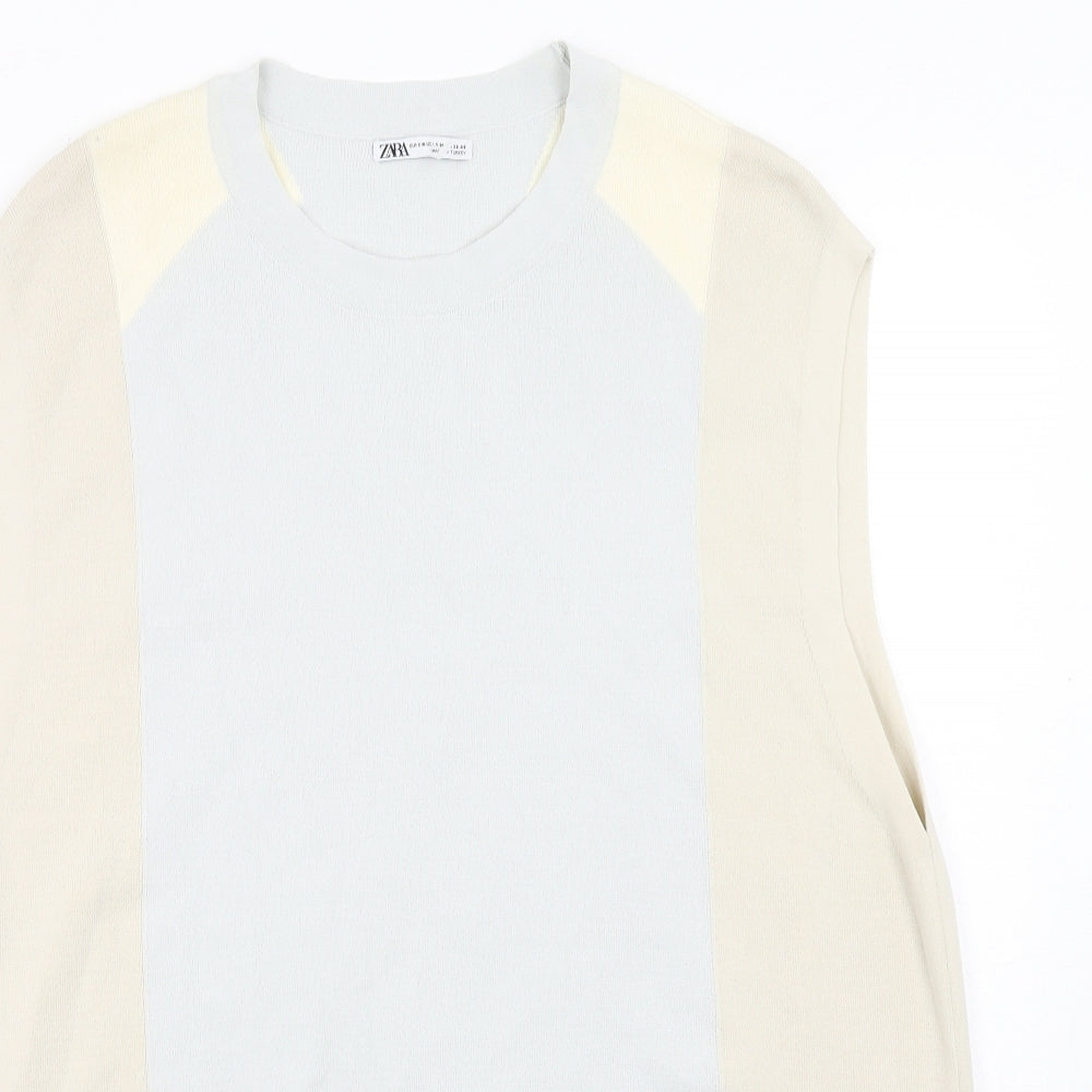 Zara Womens Beige Colourblock Viscose A-Line Size S Round Neck Pullover