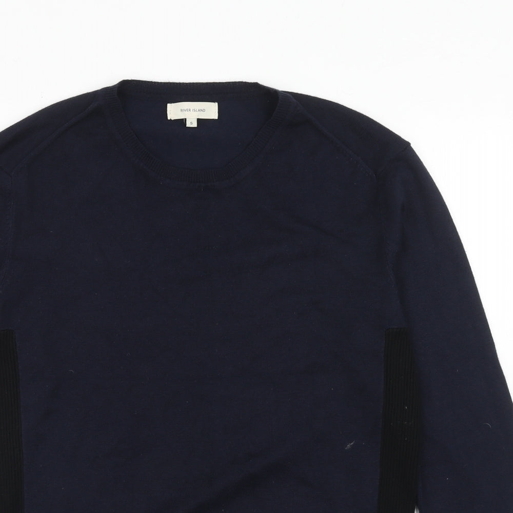 River Island Mens Blue Round Neck Polyester Pullover Jumper Size S Long Sleeve