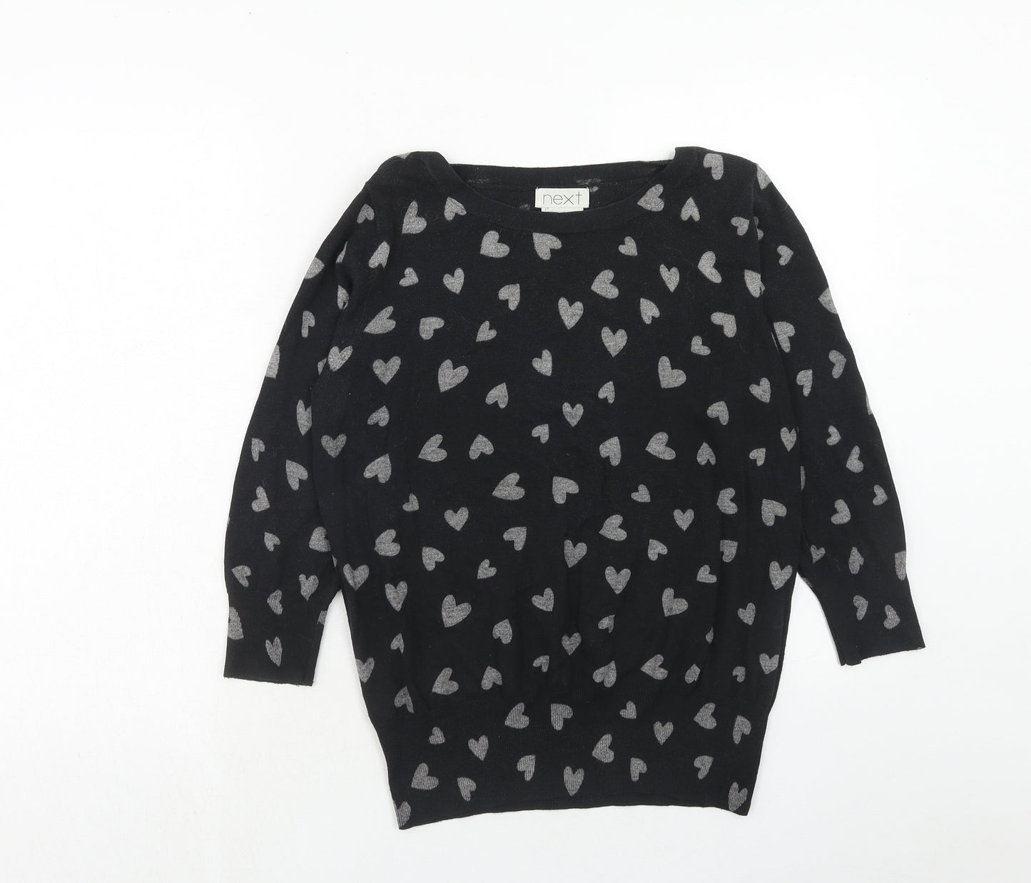 NEXT Womens Black Round Neck Geometric Cotton Pullover Jumper Size 16 - Heart Pattern