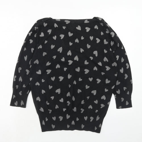 NEXT Womens Black Round Neck Geometric Cotton Pullover Jumper Size 16 - Heart Pattern