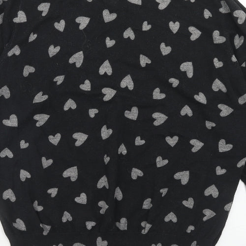 NEXT Womens Black Round Neck Geometric Cotton Pullover Jumper Size 16 - Heart Pattern