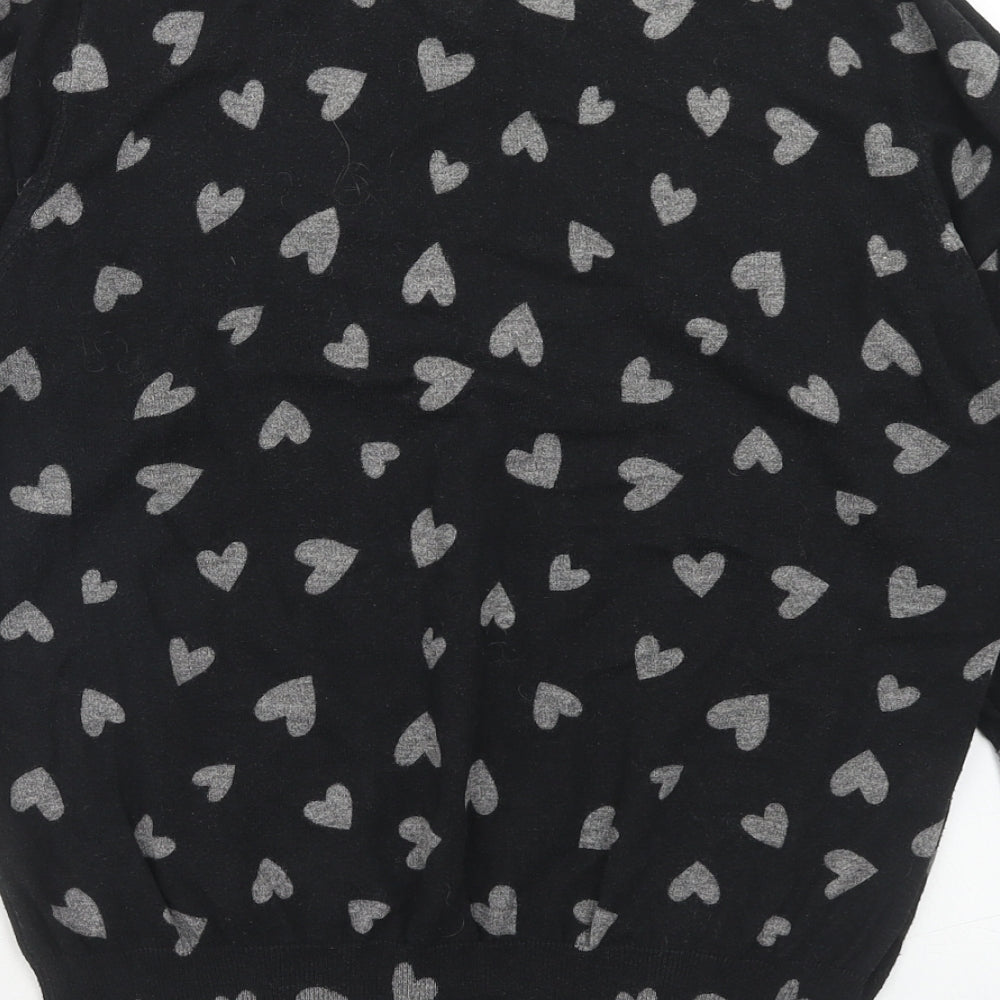 NEXT Womens Black Round Neck Geometric Cotton Pullover Jumper Size 16 - Heart Pattern