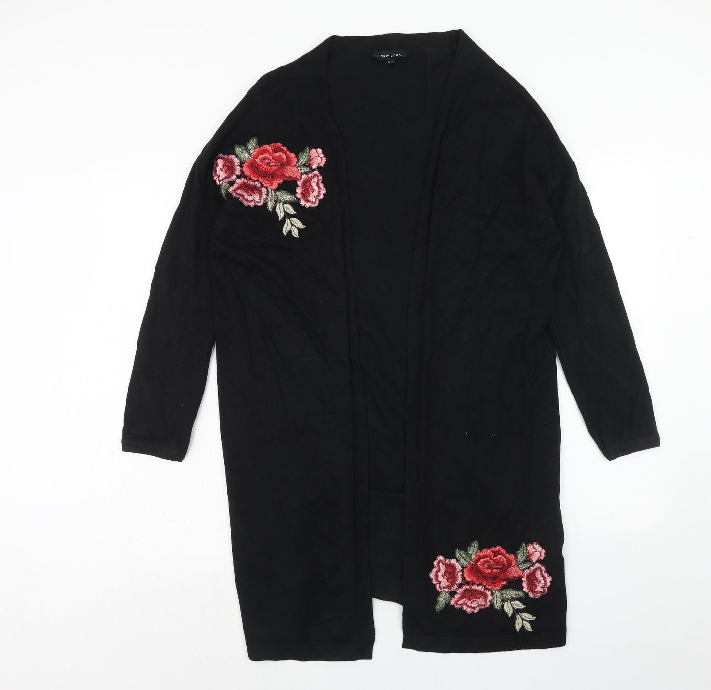 New Look Womens Black V-Neck Viscose Cardigan Jumper Size S - Flower