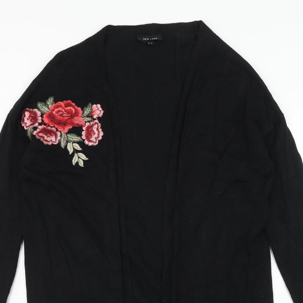 New Look Womens Black V-Neck Viscose Cardigan Jumper Size S - Flower