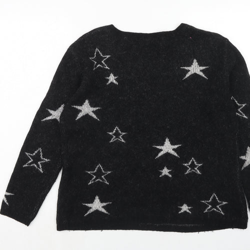 Hush Womens Black Round Neck Geometric Cashmere Pullover Jumper Size M - Star Pattern