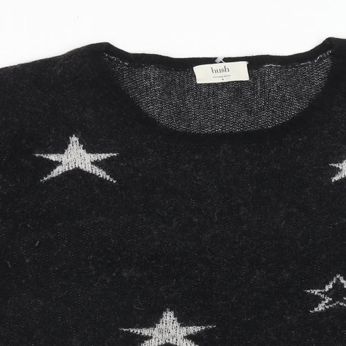 Hush Womens Black Round Neck Geometric Cashmere Pullover Jumper Size M - Star Pattern