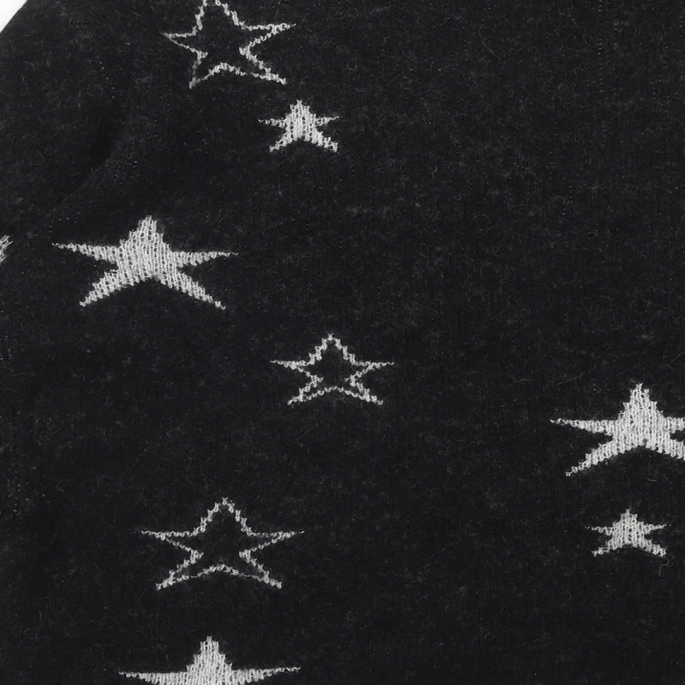 Hush Womens Black Round Neck Geometric Cashmere Pullover Jumper Size M - Star Pattern