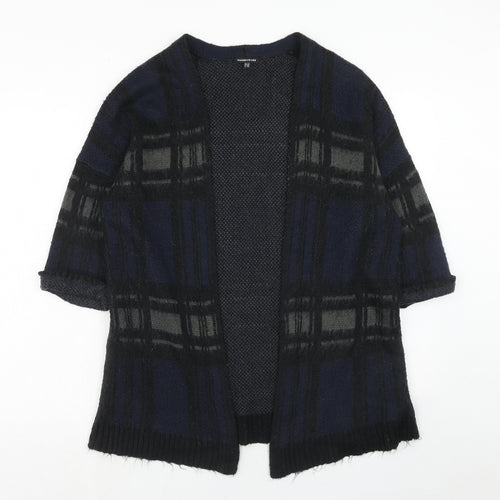 Warehouse Womens Blue V-Neck Plaid Acrylic Cardigan Jumper Size 12