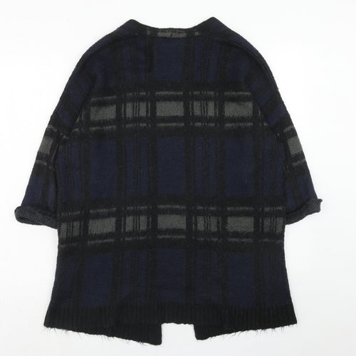 Warehouse Womens Blue V-Neck Plaid Acrylic Cardigan Jumper Size 12