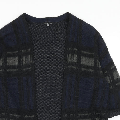 Warehouse Womens Blue V-Neck Plaid Acrylic Cardigan Jumper Size 12