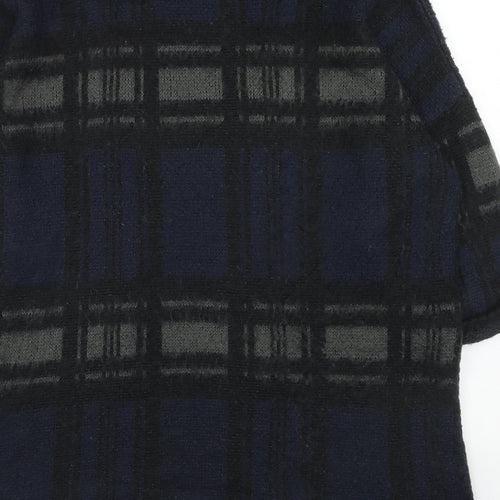 Warehouse Womens Blue V-Neck Plaid Acrylic Cardigan Jumper Size 12